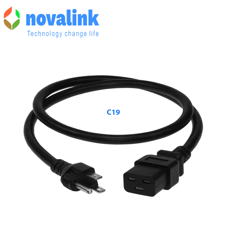 Dây nguồn 3 chân C19 lõi 3*2.08mm dài 2m Novalink mã NV-54005A công xuất 15A